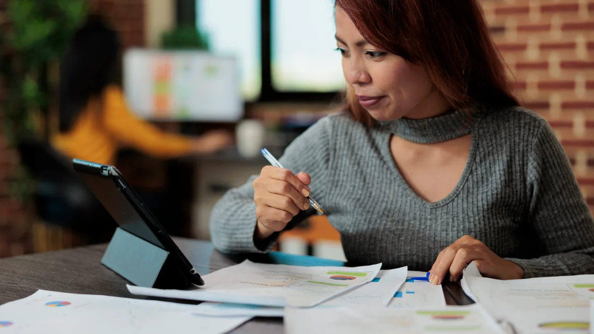 Woman researching in office setting
